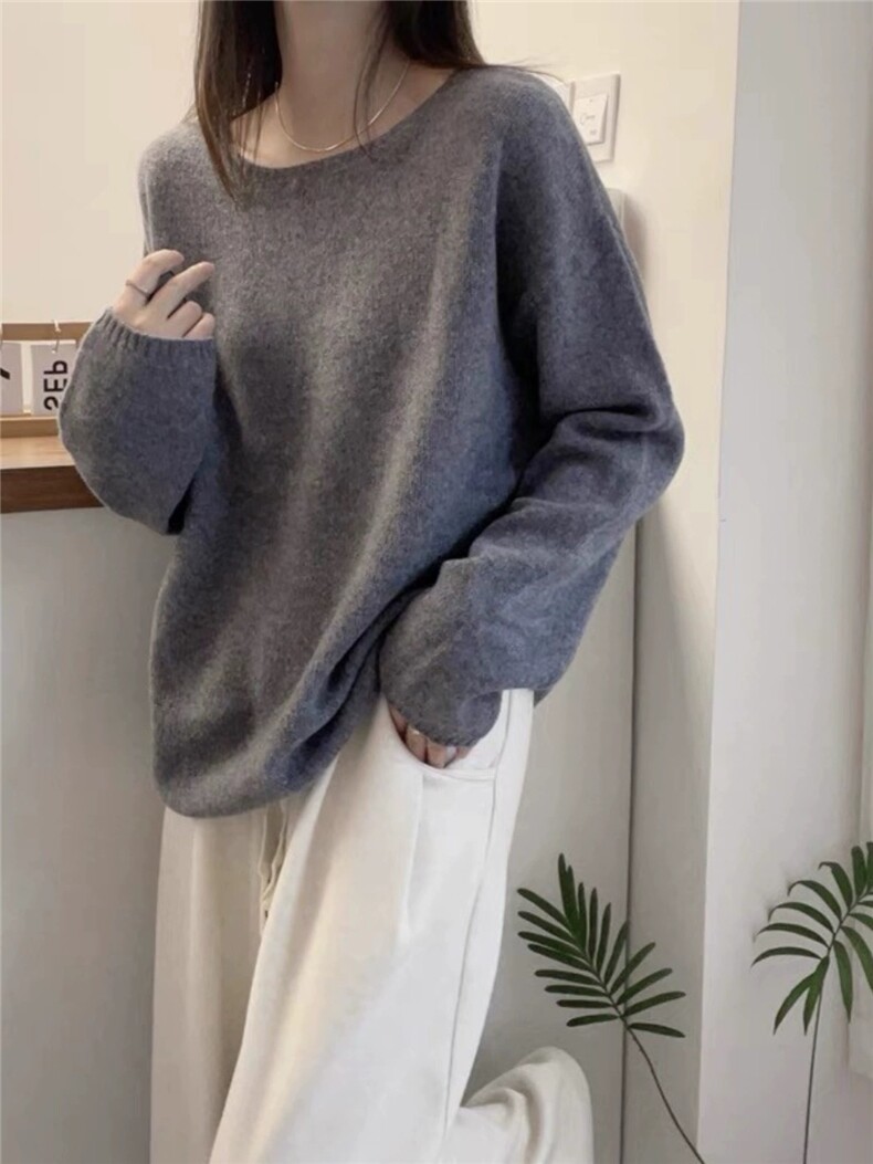 秋冬新款羊毛衫女圆领宽松短款毛衣套头针织衫打底潮图片