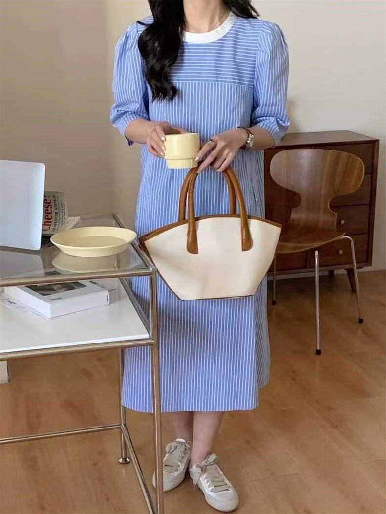 韩版条纹连衣裙，女装连衣裙，后来伽