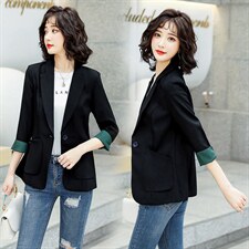 时尚拼接薄款七分袖西装外套女春夏新款显瘦百搭气质小西服，女装西装，一安秀