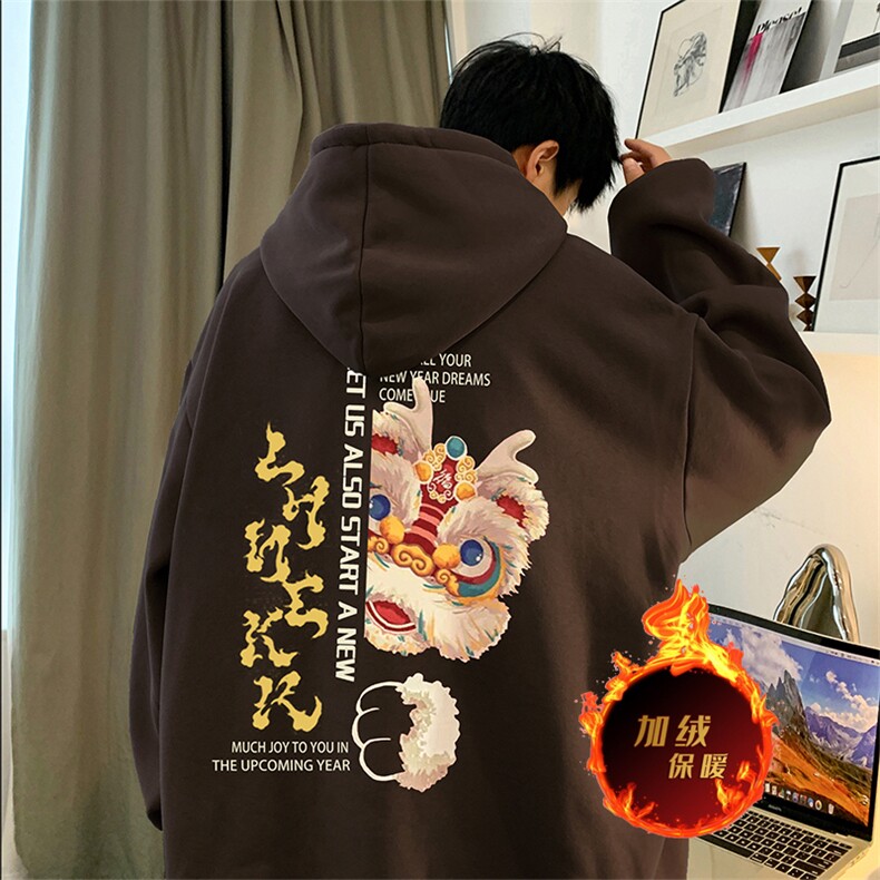龙年卫衣 冬季美式加绒加厚连帽卫衣外套DL1760常规特P35加绒特40图片