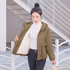 加绒加厚米色派克棉服女短款2025冬季新款小个子减龄洋气棉衣外套，女装棉衣/棉服，以桐