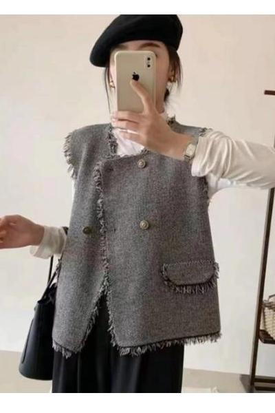 无袖针织开衫女春秋新款时尚显瘦小香风马甲,女装马甲,鑫友供货
