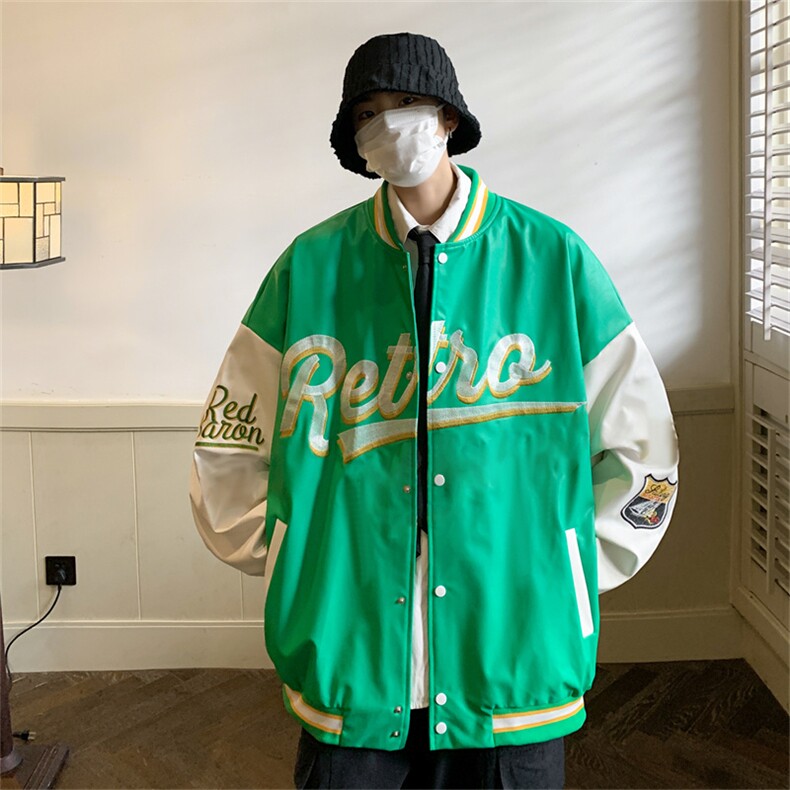 特批72控128秋款pu皮拼色男士棒球领刺绣外套机动皮夹克潮PJ222,男装夹克,电商B370