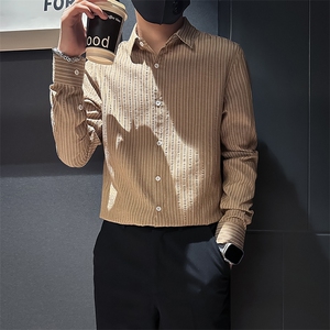 店主风条纹衬衫男长袖修身潮流百搭社会小伙301C-CS07-P58控78图片