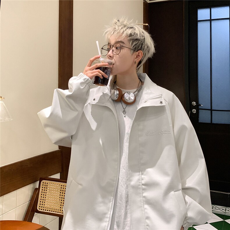 大码pu皮衣夹克钢印美式女复古oversize显瘦设计感情侣机车外套秋,男装夹克,星座226-2