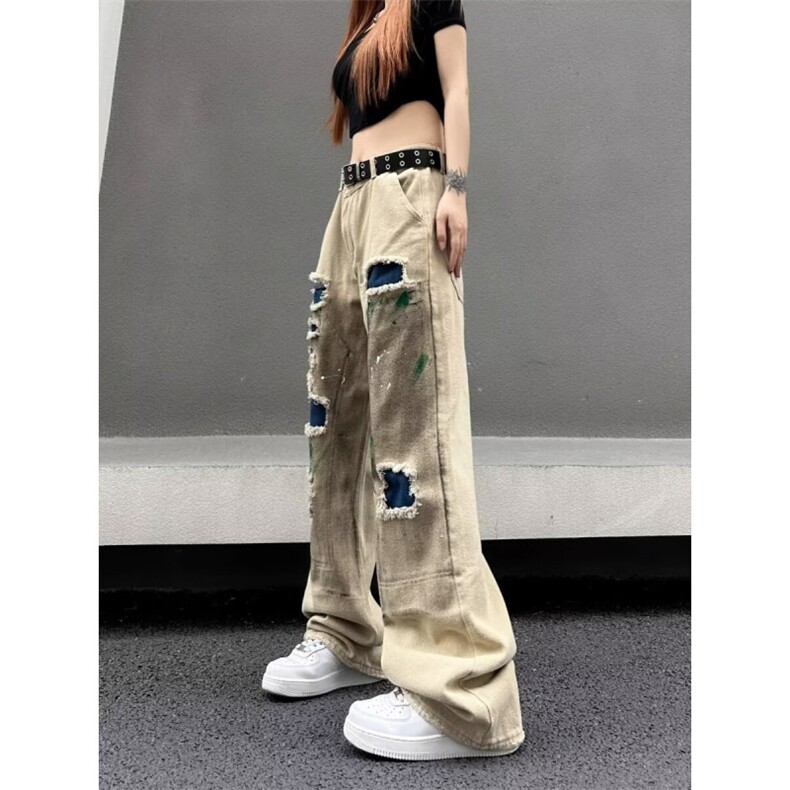 网络图现货！cleanfit假破洞牛仔裤宽松微喇毛边拖地裤R5175-P68,男装牛仔裤,星座1005-6