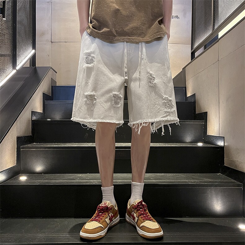 春夏新款i美式宽松破洞牛仔短裤N354p45,男装牛仔裤,星座712