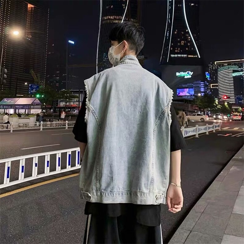 复古牛仔马甲男潮牌个性潮流坎肩马夹外套宽松AA82-P52,女装短外套,星座208-5