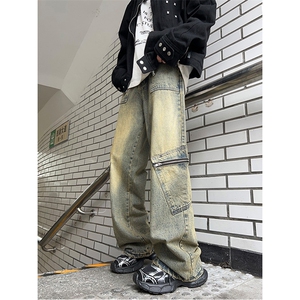秋季美式潮牌宽松直筒长裤潮vibe黄泥工装牛仔裤男 K7465-P48图片