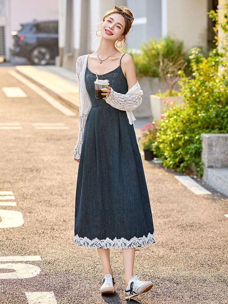 【芙】镂空气质开衫+牛仔连衣裙2025夏季新款设计感品牌女装,女装套装/套裙,仟媚宠