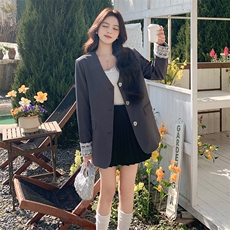 灰色蕾丝拼接西装外套女2025春季新款高级感超好看气质休闲小西服，女装西装，2C261