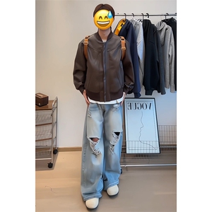 网图现货 1W件 美式潮流复古皮夹克外套男短款机车皮衣 特P59图片