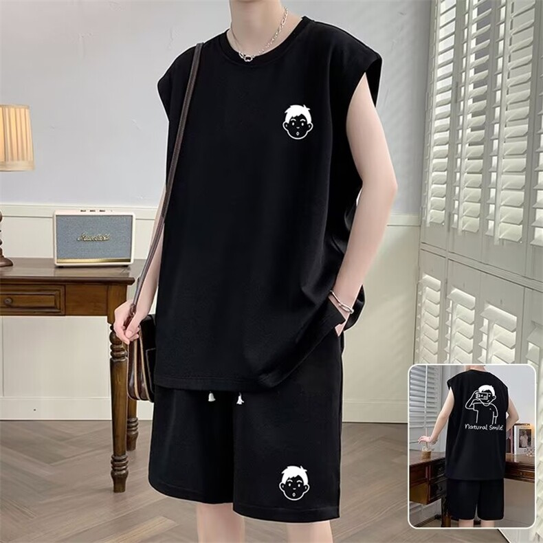 无袖t恤男夏季套装男背心一套搭配帅气衣服篮球服两件套TZ251P52,男装休闲套装,星座1013-5