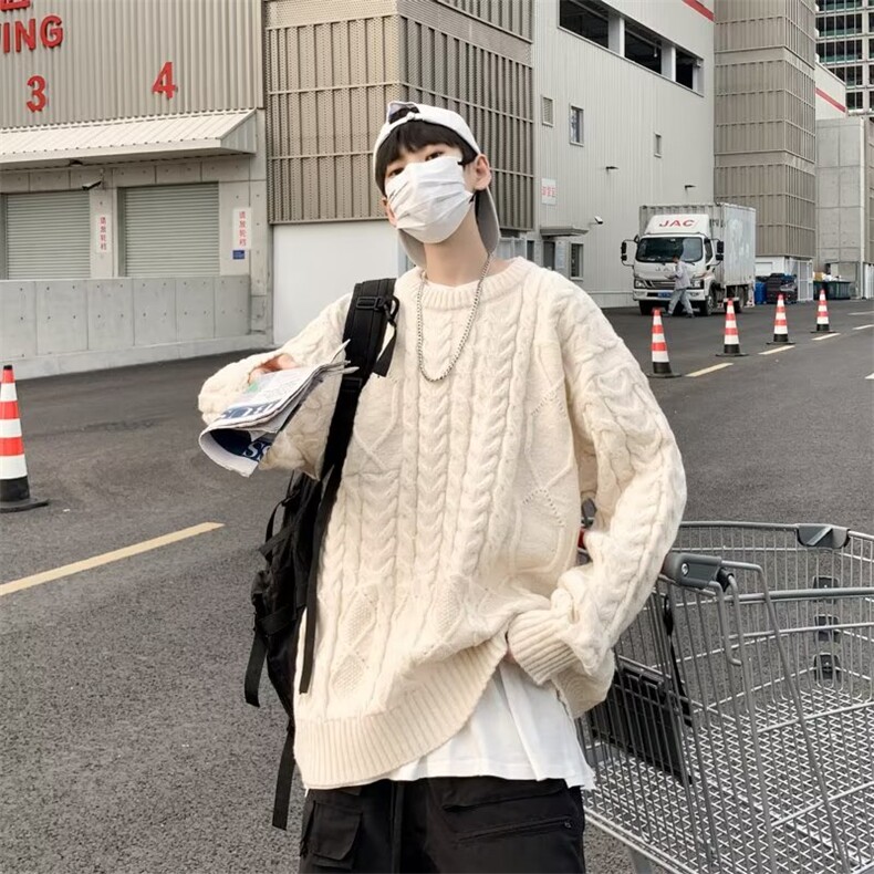麻花毛衣男冬季新款日系复古休闲针织衫百搭宽松线衣外套7118/P50,男装针织衫/毛衣,星座506