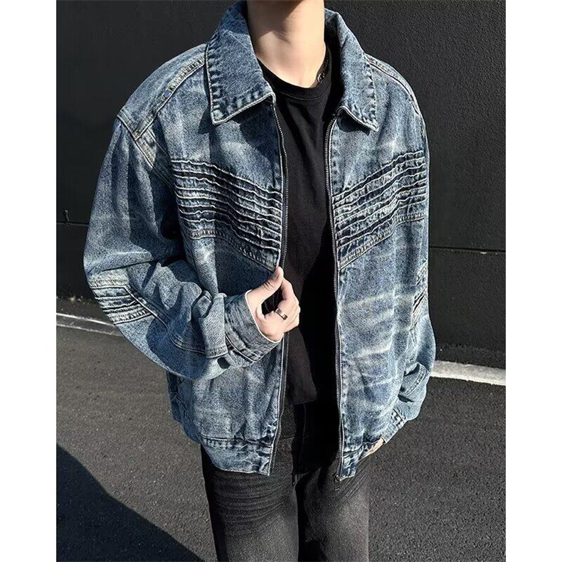 压褶复古牛仔外套男2025春秋新款美式小众宽松短款夹克W6317-P77，男装工装外套，星座412-3