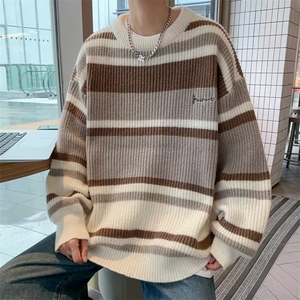 oversize慵懒风条纹毛衣男款秋冬季针织衫宽松男女外套M9137-P45图片