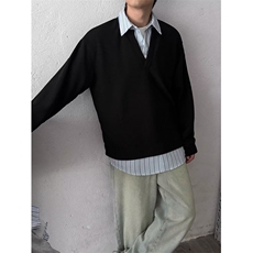 春季复古宽松假两件长袖衬衫男休闲拼接条纹半开衫上衣W80，男装衬衫，星座1116A（原606A-3）