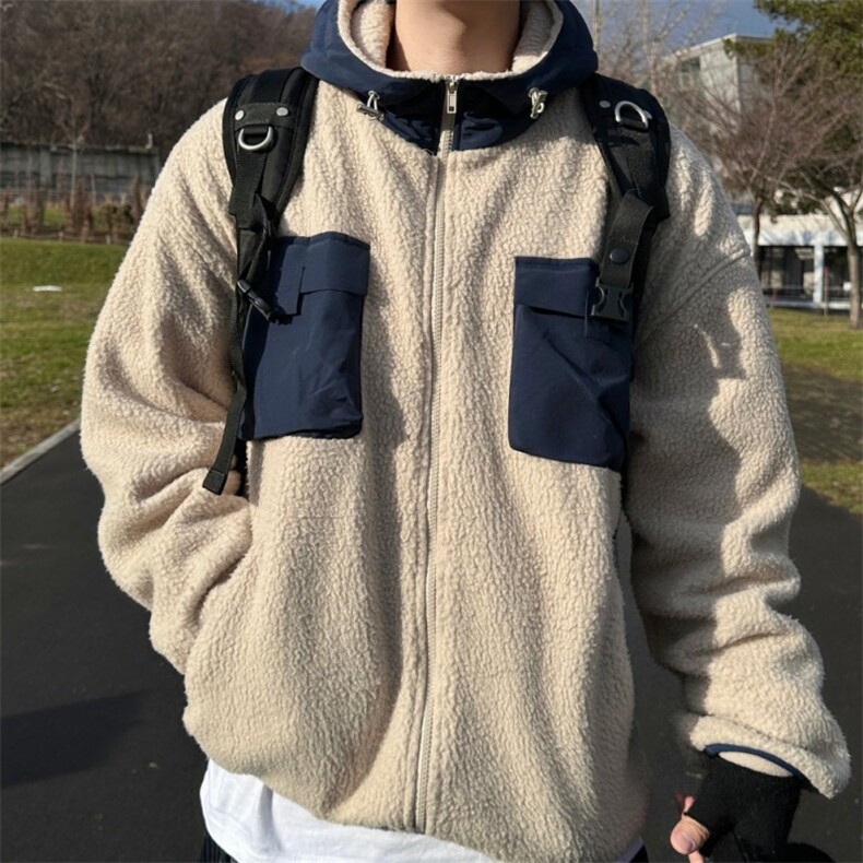 816B-WT056-P128冬季羊羔毛连帽宽松加厚外套,男装棉衣,星座816B