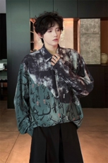 CS1152-特批38控68秋季新款新中式撞色拼接长袖冰丝衬衫大码男，男装衬衫，电商A059