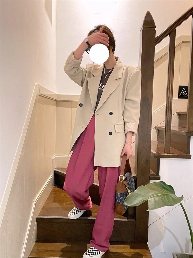 现货春款定制颜色经典双排扣西装，女装西装，单井 Single Well