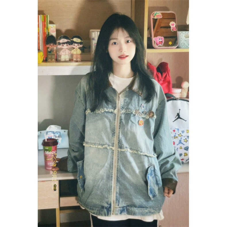 【有货】拼接牛仔外套男女款春秋设计感毛边夹克8086CC-P85,男装夹克,星座1007（原301D）