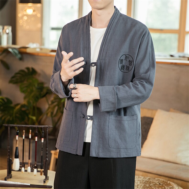 2021春秋季风亚麻夹克男复古刺绣盘扣外套QT6005-J,男装夹克,星座1112-5（原712-5）