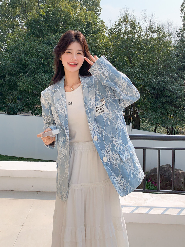 设计感蕾丝拼接西装外套女2026春季新款韩系超好看时尚减龄小西服，女装西装，浙宝128A