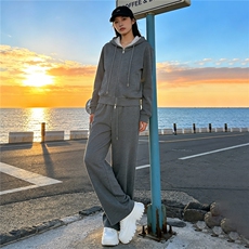 运动休闲时尚套装女春季新款假两件拉链开衫连帽卫衣直筒裤两件套，女装套装/套裙，江南