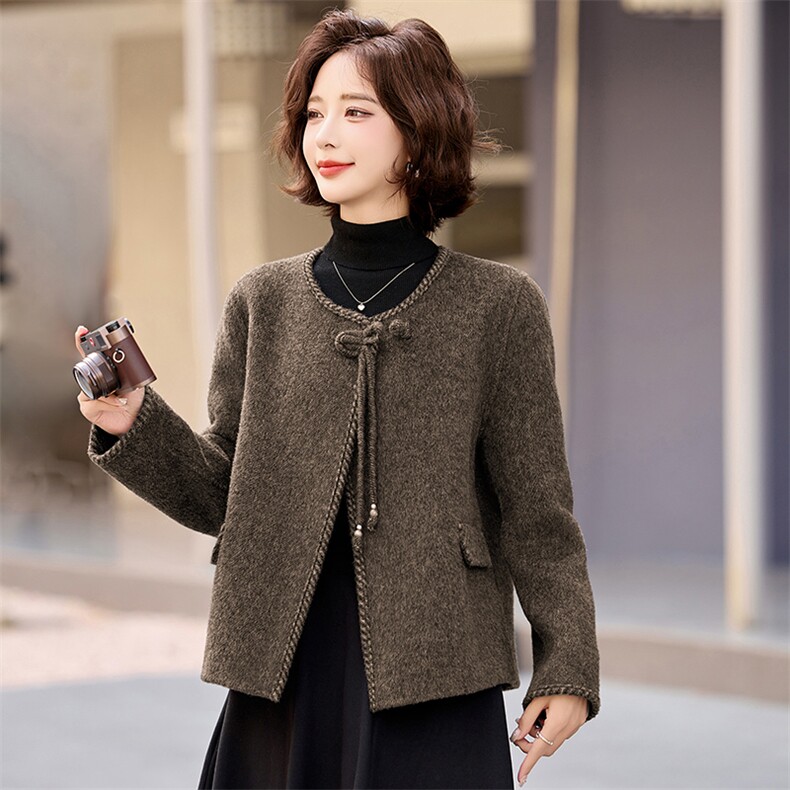 小个子双面羊毛呢大衣女2025春秋新款气质短款小香风圆领呢子外套,女装双面呢大衣,衣之秀