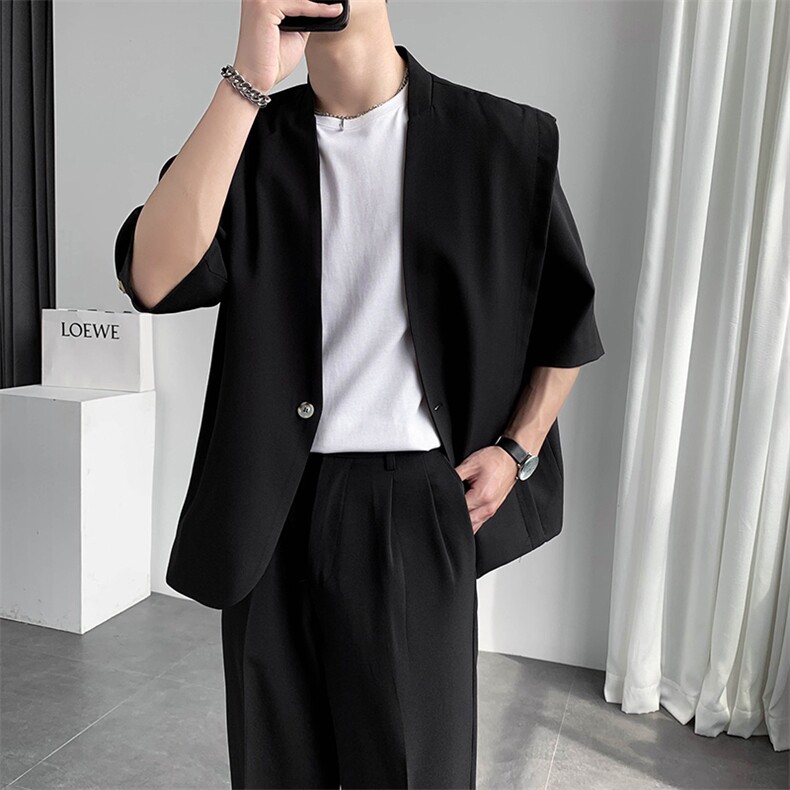 宽松西装套装男帅气宽松西服两件套纯色休闲礼服,男装西服,星座406