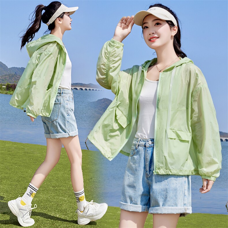 纯色防晒衣女款长袖2025年夏季新款透气薄款韩版宽松防晒衫外套，女装防晒衣，蝶眷