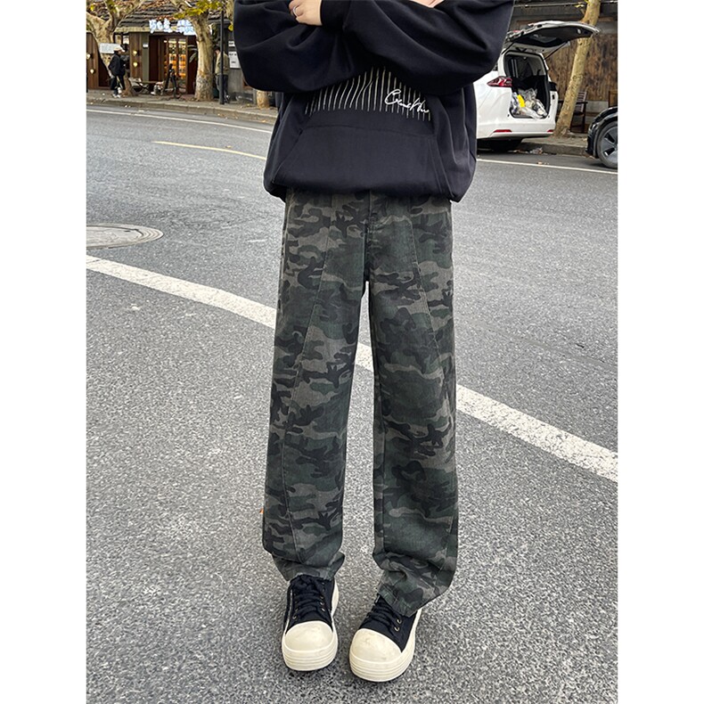 迷彩工装裤加长版高个子牛仔裤男188cm115直筒拖地阔腿裤KZ029P60,男装牛仔裤,电商B312