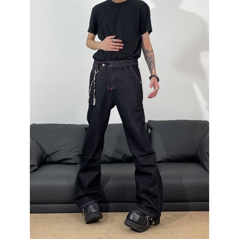 1506/QN1720/P47弯刀风格复古水洗黑灰直筒微喇宽松牛仔裤男,男装牛仔裤,星座1506