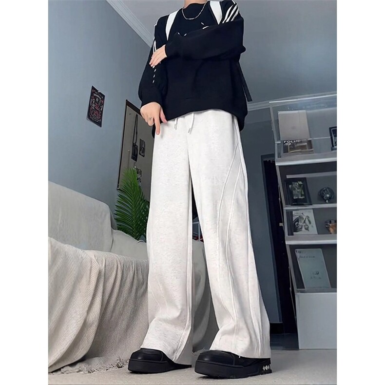 1506/QK8810/P41美式重磅纯色弯刀卫裤男生休闲运动风长裤子图片