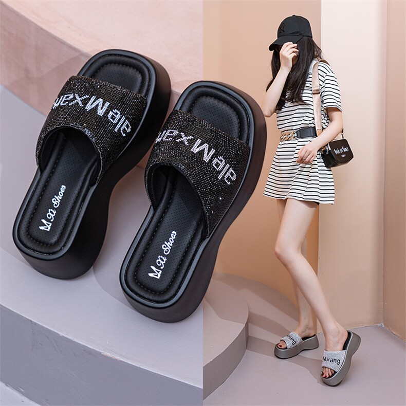 2024新款厚底拖鞋女夏外穿时尚百搭松糕底夏季凉拖鞋一字带凉鞋，女鞋拖鞋，电商A223