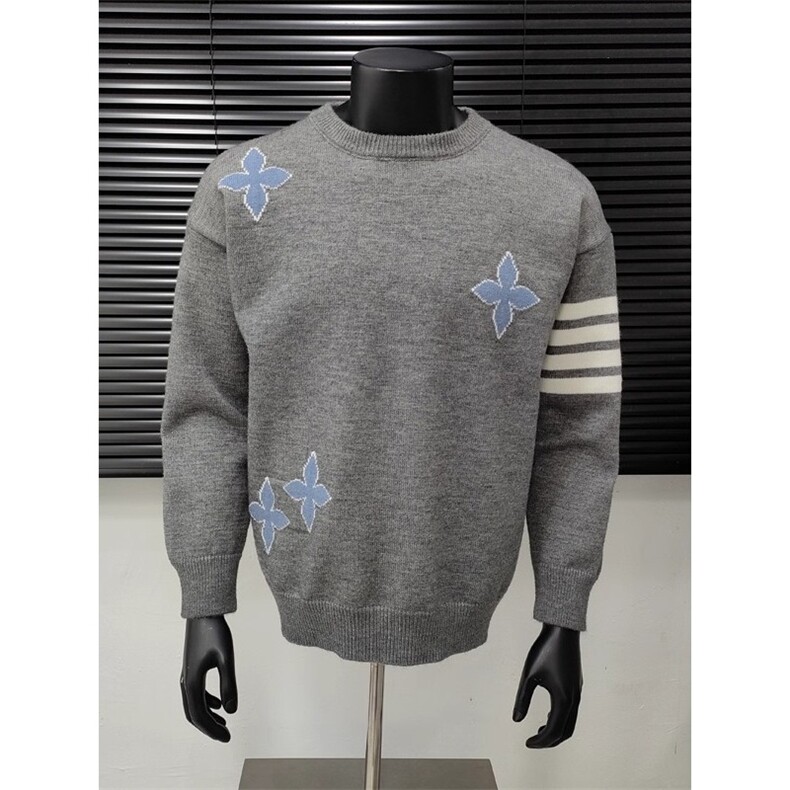 轻奢高端撞色条纹针织衫春秋季新款潮牌圆领套头毛衣外套MY529，男装针织衫/毛衣，星座516A