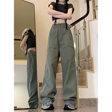 美式高街口袋皱褶工装裤男女复古阔腿微喇叭通勤裤子潮K6093-P49，男装休闲裤，星座412-3
