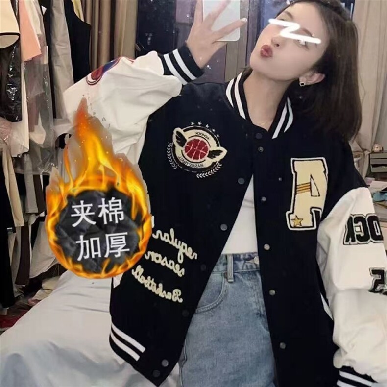 美式潮牌棒球服潮字母刺绣宽松百搭情侣飞行外套上衣,女装短外套,星座1210-1