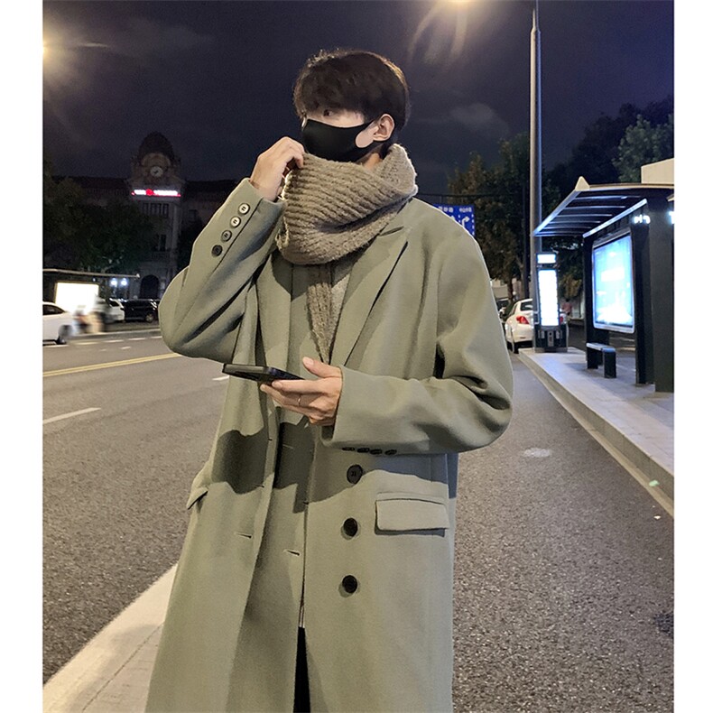 517A-8-Y61-P135现货高品质韩系中长款不规则假两件毛呢大衣外套,男装毛呢大衣,星座517A-8（原B282）