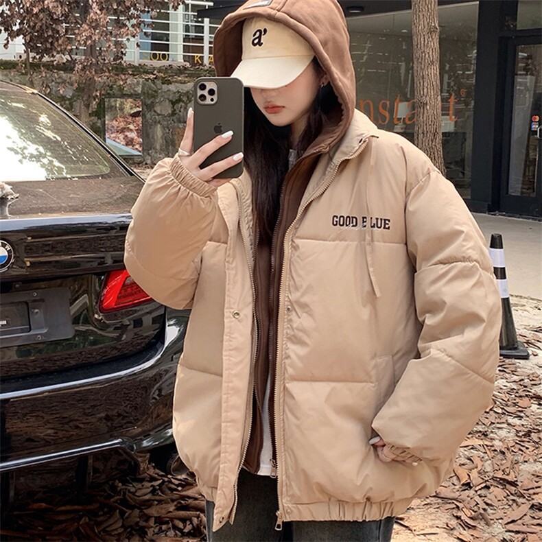 美式高街oversize棉服女冬季新款学生假两件加厚棉衣复古C515-95图片