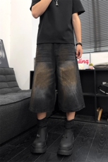 B221美式ins高街宽松直筒喷墨七分牛仔裤短裤LK25530-特P40控68，男装牛仔裤，电商B221