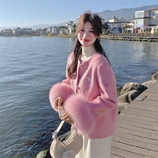 现货新款2183-P390-K569双面羊绒带袖毛狐狸毛可脱，女装双面呢大衣，韩然一族