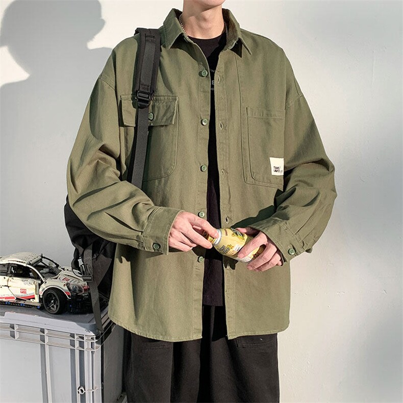 衬衫男2025春季新款港风宽松大码纯棉工装长袖衬衣CS800-P45,男装衬衫,星座214-3
