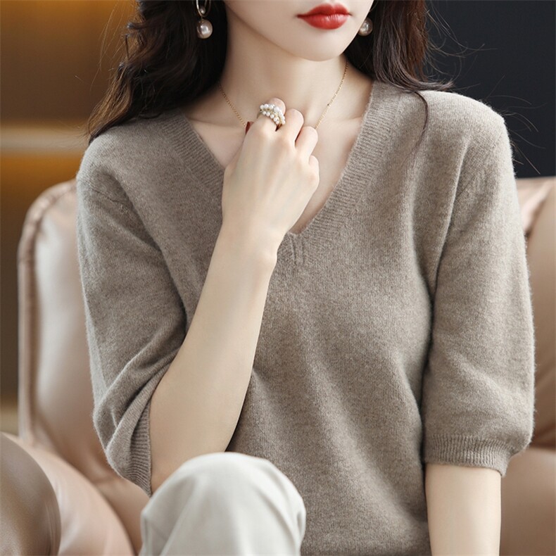 宽松型套头单件长袖2025年夏季女士羊毛衫时尚百搭,女装羊毛衫,春贝羊绒