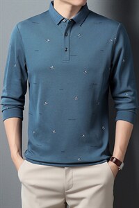 男士2023春秋季新款长袖T恤中青年休闲POLO条纹上衣男PL22321-P70图片
