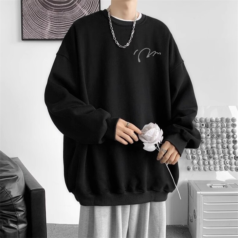 字母印花圆领卫衣男春秋款青少年潮牌长袖t恤初中高中学生打底衫,男装T恤,星座1210-1