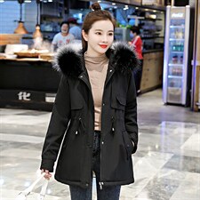 加绒加棉韩版中长时尚减龄气质连帽棉衣2021新款休闲棉袄，女装棉衣/棉服，涵亦佰惠