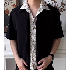亚麻花领优雅一片领翻领假两件短袖衬衫cleanfit休闲上衣潮C127，男装T恤，星座1116A（原606A-3）