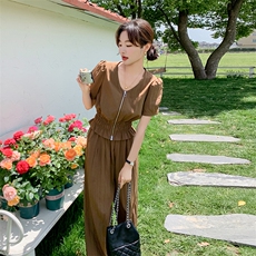 新款现货主推V领阔腿裤套装9828-P125-K178，女装套装/套裙，2C129