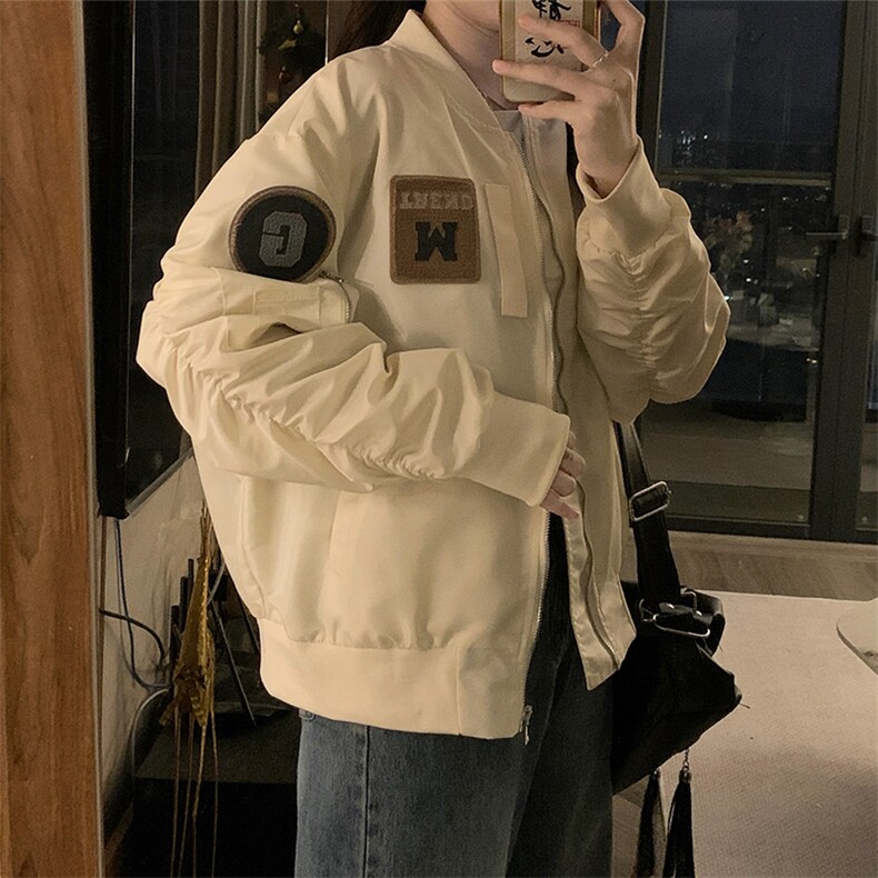 春秋新款美式复古贴标棒球服外套女设计感宽松上衣夹克C707-98,男装夹克,星座911-2(原星座613-2）